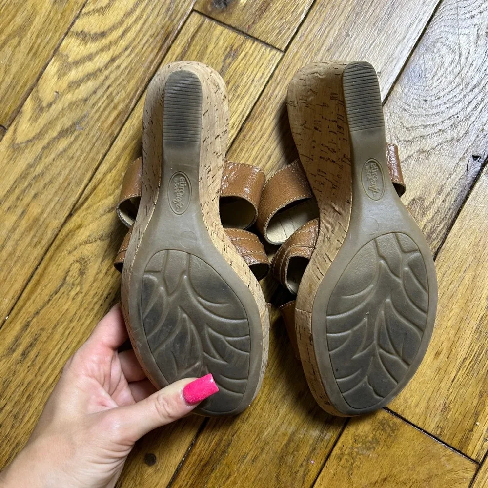 EuroSoft by Sofft Cassie Brown Leather Cork Wedge Sandals Womens 7M